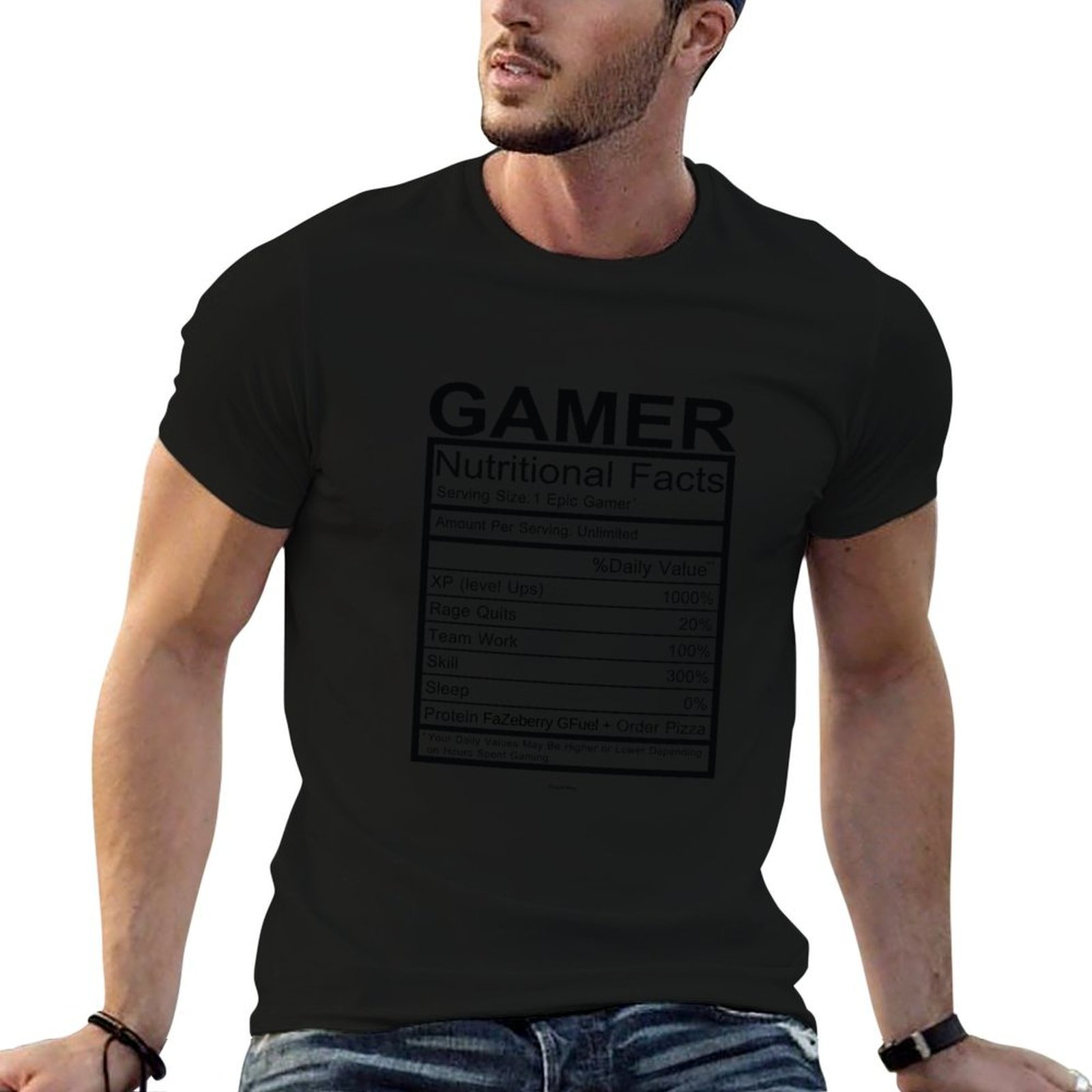 Nutrition Of Fitness - تي شيرت Gamer Nutritional Facts Chart